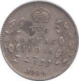 1904 SILVER 2 ANNAS INDIA - SILVER WORLD COINS - Cambridgeshire Coins