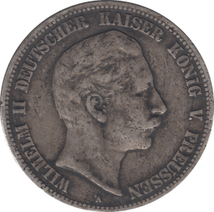 1904 SILVER PRUSSIA 5 MARK - SILVER WORLD COINS - Cambridgeshire Coins