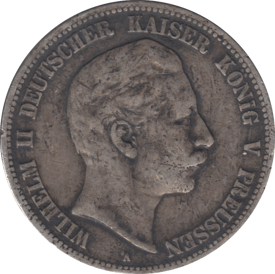 1904 SILVER PRUSSIA 5 MARK - SILVER WORLD COINS - Cambridgeshire Coins