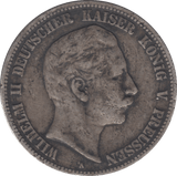 1904 SILVER PRUSSIA 5 MARK - SILVER WORLD COINS - Cambridgeshire Coins