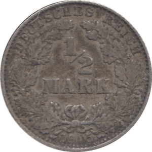1905 SILVER 1/2 MARK GERMANY - SILVER WORLD COINS - Cambridgeshire Coins