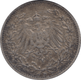 1905 SILVER 1/2 MARK GERMANY - SILVER WORLD COINS - Cambridgeshire Coins