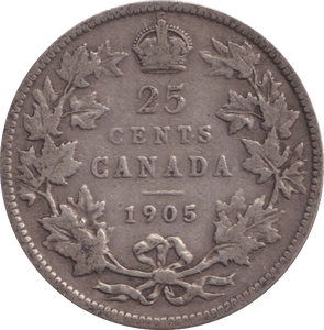 1905 SILVER CANADA 25 CENTS - SILVER WORLD COINS - Cambridgeshire Coins
