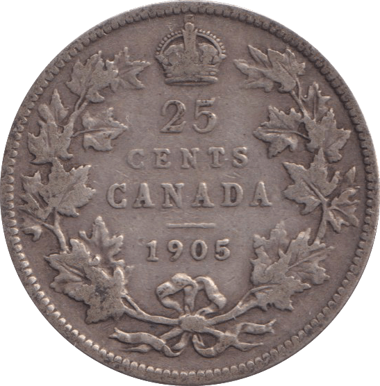 1905 SILVER CANADA 25 CENTS - SILVER WORLD COINS - Cambridgeshire Coins