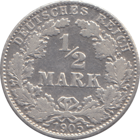 1905 SILVER GERMANY 1/2 MARK - SILVER WORLD COINS - Cambridgeshire Coins