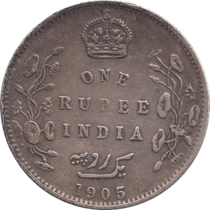 1905 SILVER ONE RUPEE INDIA - SILVER WORLD COINS - Cambridgeshire Coins