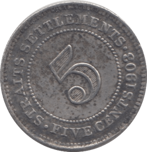 1905 SILVER STRAIT SETTLEMENT 5 CENTS - SILVER WORLD COINS - Cambridgeshire Coins