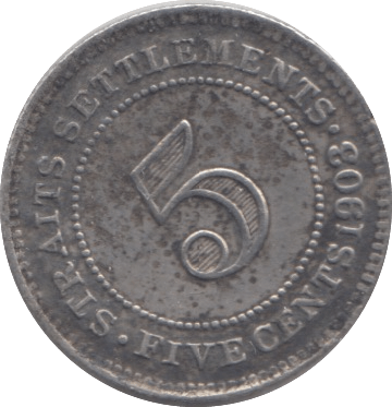 1905 SILVER STRAIT SETTLEMENT 5 CENTS - SILVER WORLD COINS - Cambridgeshire Coins