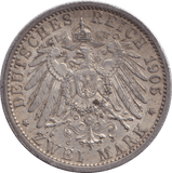 1905 TWO MARK BERLIN - SILVER WORLD COINS - Cambridgeshire Coins