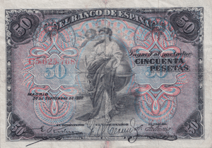 1906 50 PESTAS BANKNOTE SPAIN REF-1620 - WORLD BANKNOTES - Cambridgeshire Coins