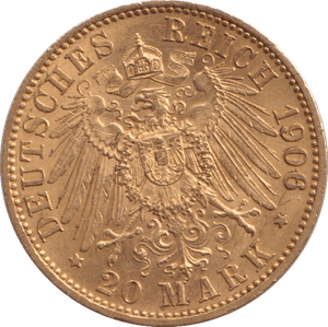 1906 GOLD 20 MARK GERMANY - GOLD WORLD COINS - Cambridgeshire Coins