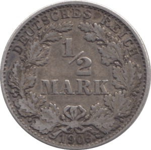 1906 SILVER 1/2 MARK GERMANY 5 - SILVER WORLD COINS - Cambridgeshire Coins