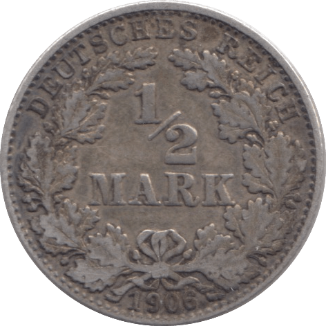 1906 SILVER 1/2 MARK GERMANY 5 - SILVER WORLD COINS - Cambridgeshire Coins