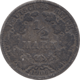 1906 SILVER 1/2 MARK GERMANY - SILVER WORLD COINS - Cambridgeshire Coins
