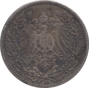 1906 SILVER 1/2 MARK GERMANY - SILVER WORLD COINS - Cambridgeshire Coins