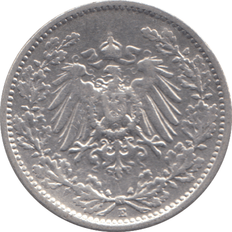 1906 SILVER GERMANY 1/2 MARK - SILVER WORLD COINS - Cambridgeshire Coins