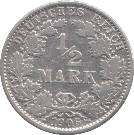 1906 SILVER GERMANY 1/2 MARK - SILVER WORLD COINS - Cambridgeshire Coins
