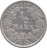 1906 SILVER GERMANY 1/2 MARK - SILVER WORLD COINS - Cambridgeshire Coins