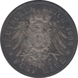 1906 SILVER PRUSSIA 5 MARK - SILVER WORLD COINS - Cambridgeshire Coins