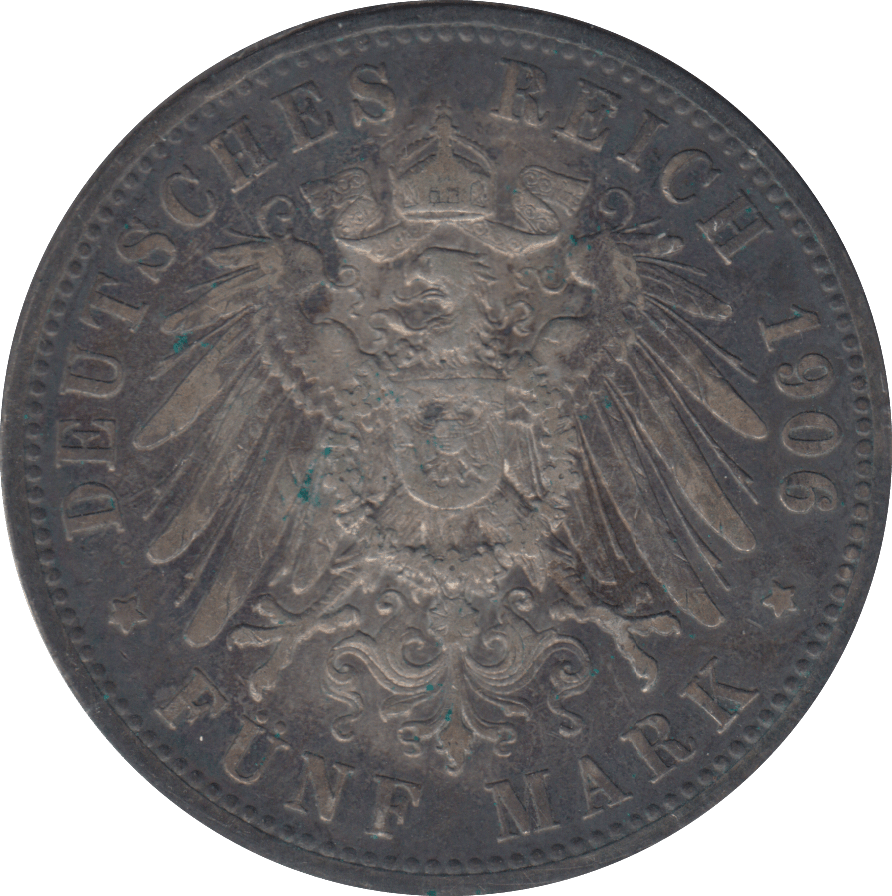 1906 SILVER PRUSSIA 5 MARK - SILVER WORLD COINS - Cambridgeshire Coins