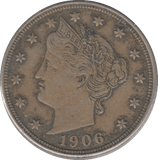 1906 USA 5 CENT - WORLD COINS - Cambridgeshire Coins