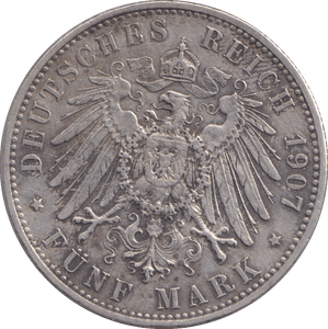 1907 FIVE MARK MUNICH D - SILVER WORLD COINS - Cambridgeshire Coins