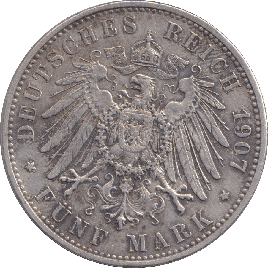 1907 FIVE MARK MUNICH D - SILVER WORLD COINS - Cambridgeshire Coins