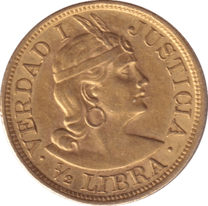 1907 GOLD 1/2 LIBRA PERU - GOLD WORLD COINS - Cambridgeshire Coins