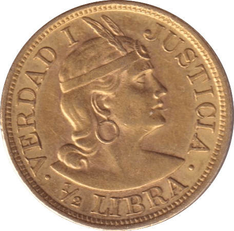 1907 GOLD 1/2 LIBRA PERU - GOLD WORLD COINS - Cambridgeshire Coins