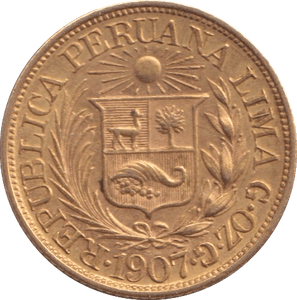1907 GOLD 1/2 LIBRA PERU - GOLD WORLD COINS - Cambridgeshire Coins