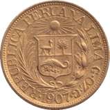 1907 GOLD 1/2 LIBRA PERU - GOLD WORLD COINS - Cambridgeshire Coins