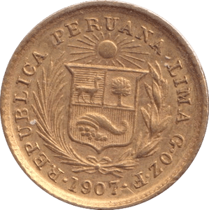 1907 GOLD 1/5 LIBRA PERU - GOLD WORLD COINS - Cambridgeshire Coins