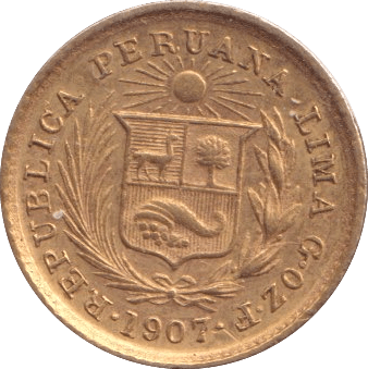 1907 GOLD 1/5 LIBRA PERU - GOLD WORLD COINS - Cambridgeshire Coins