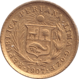 1907 GOLD 1/5 LIBRA PERU - GOLD WORLD COINS - Cambridgeshire Coins