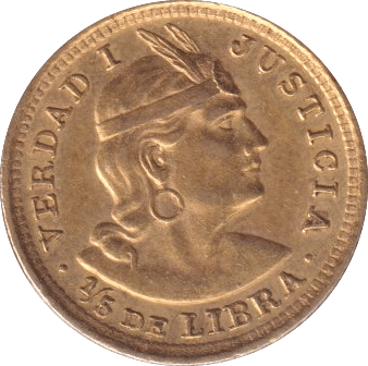 1907 GOLD 1/5 LIBRA PERU - GOLD WORLD COINS - Cambridgeshire Coins