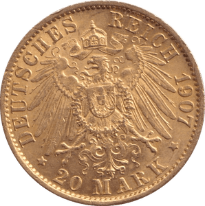 1907 GOLD 20 MARK GERMANY - GOLD WORLD COINS - Cambridgeshire Coins