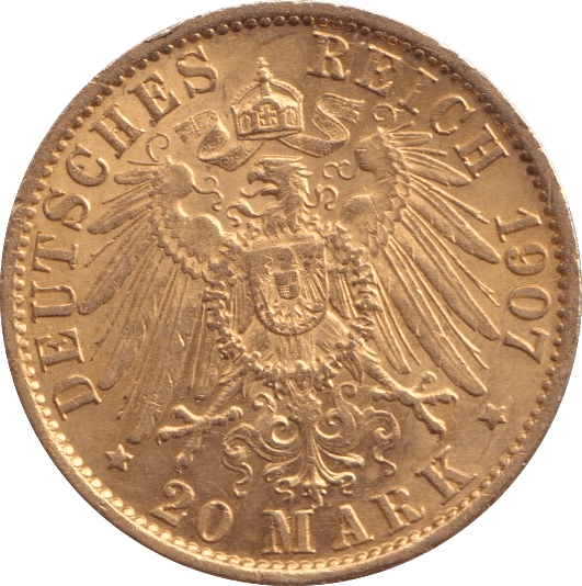 1907 GOLD 20 MARK GERMANY - GOLD WORLD COINS - Cambridgeshire Coins