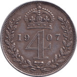 1907 MAUNDY FOURPENCE ( EF ) - MAUNDY FOURPENCE - Cambridgeshire Coins