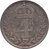 1907 MAUNDY FOURPENCE ( UNC ) - MAUNDY FOURPENCE - Cambridgeshire Coins