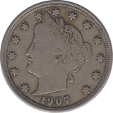1907 NICKEL 5 CENTS USA - WORLD COINS - Cambridgeshire Coins