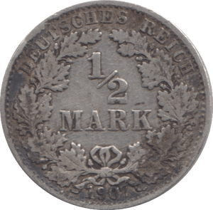 1907 SILVER 1/2 MARK GERMANY - SILVER WORLD COINS - Cambridgeshire Coins