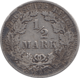1907 SILVER 1/2 MARK GERMANY - SILVER WORLD COINS - Cambridgeshire Coins