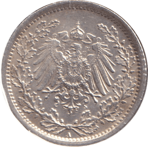 1907 SILVER 1/2 MARK GERMANY - SILVER WORLD COINS - Cambridgeshire Coins