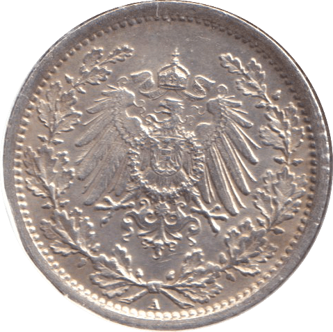 1907 SILVER 1/2 MARK GERMANY - SILVER WORLD COINS - Cambridgeshire Coins