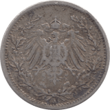 1907 SILVER 1/2 MARK GERMANY - SILVER WORLD COINS - Cambridgeshire Coins