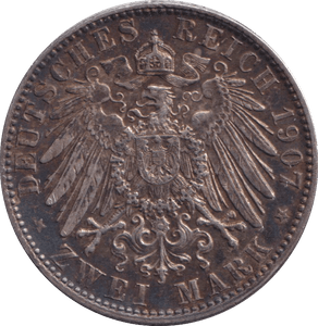 1907 SILVER 2 MARK PRUSSIA - SILVER WORLD COINS - Cambridgeshire Coins