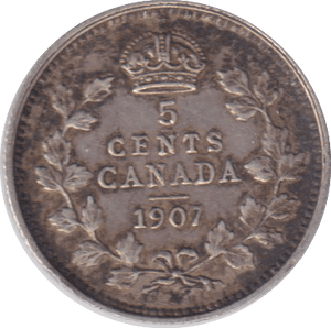 1907 SILVER 5 CENTS CANADA - SILVER WORLD COINS - Cambridgeshire Coins