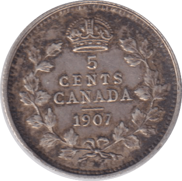 1907 SILVER 5 CENTS CANADA - SILVER WORLD COINS - Cambridgeshire Coins