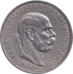 1907 SILVER 5 KORONA AUSTRIA - SILVER WORLD COINS - Cambridgeshire Coins