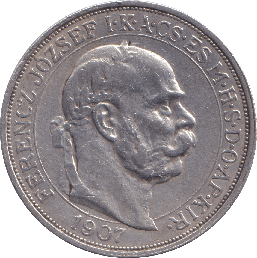 1907 SILVER 5 KORONA AUSTRIA - SILVER WORLD COINS - Cambridgeshire Coins